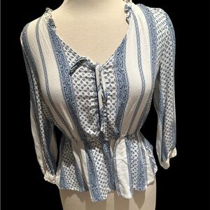 American rag company size, small blue, and white blouse